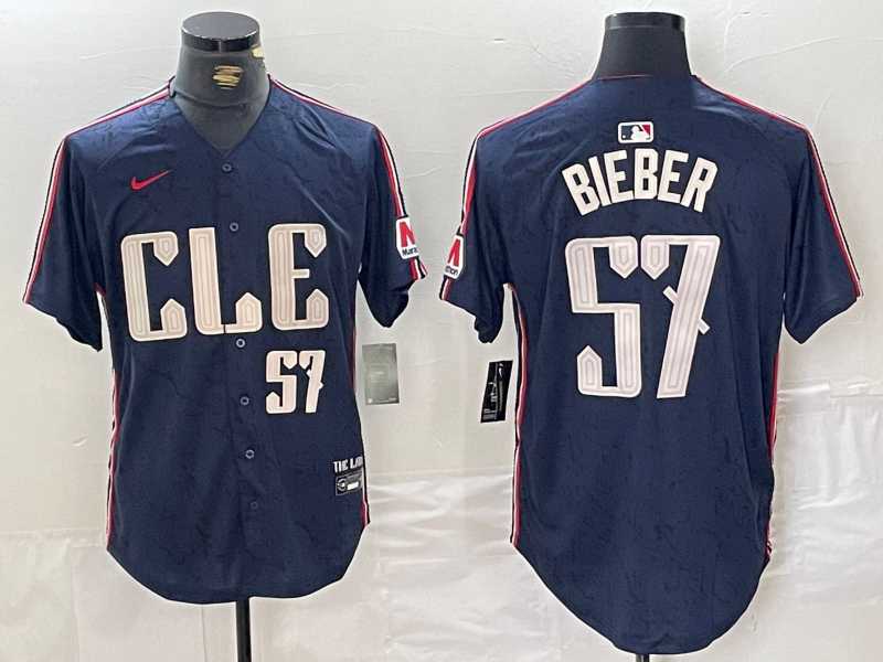 Men%27s Cleveland Guardians #22 Shane Bieber Number Navy 2024 City Connect Limited Stitched Jersey->cleveland guardians->MLB Jersey